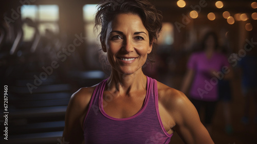 Middle-Aged Woman Smiling While Standing in a gym