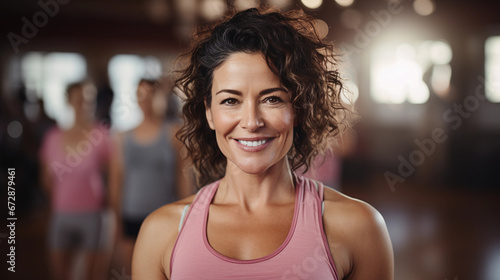 Middle-Aged Woman Smiling While Standing in a gym © Milan