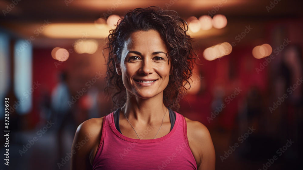 Middle-Aged Woman Smiling While Standing in a gym