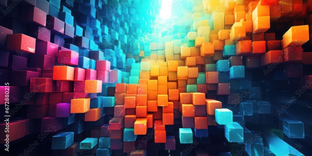 Abstract background with colorful glowing cubes. Abstract background with colorful glowing cubes.