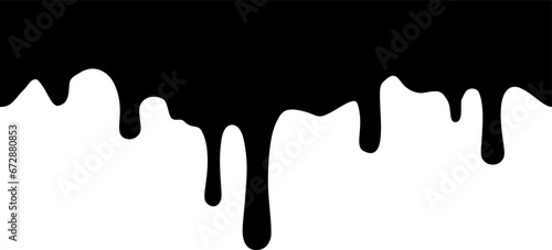 Drip of oil, sauce or paint isolated on white background. Black chocolate melt liquid splash border.