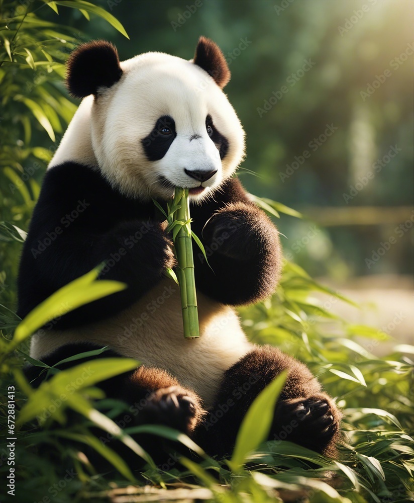 Obraz premium giant panda eating bamboo in the forest 