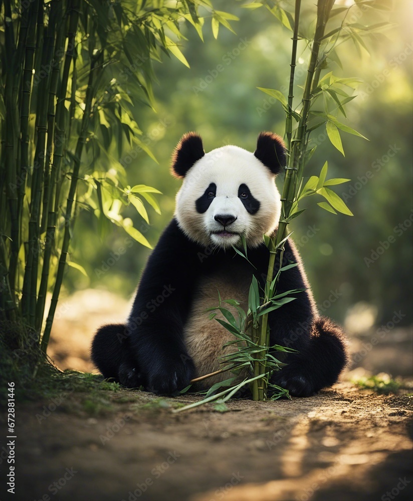 Obraz premium giant panda eating bamboo in the forest 