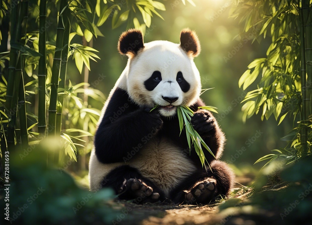 Obraz premium giant panda eating bamboo in the forest