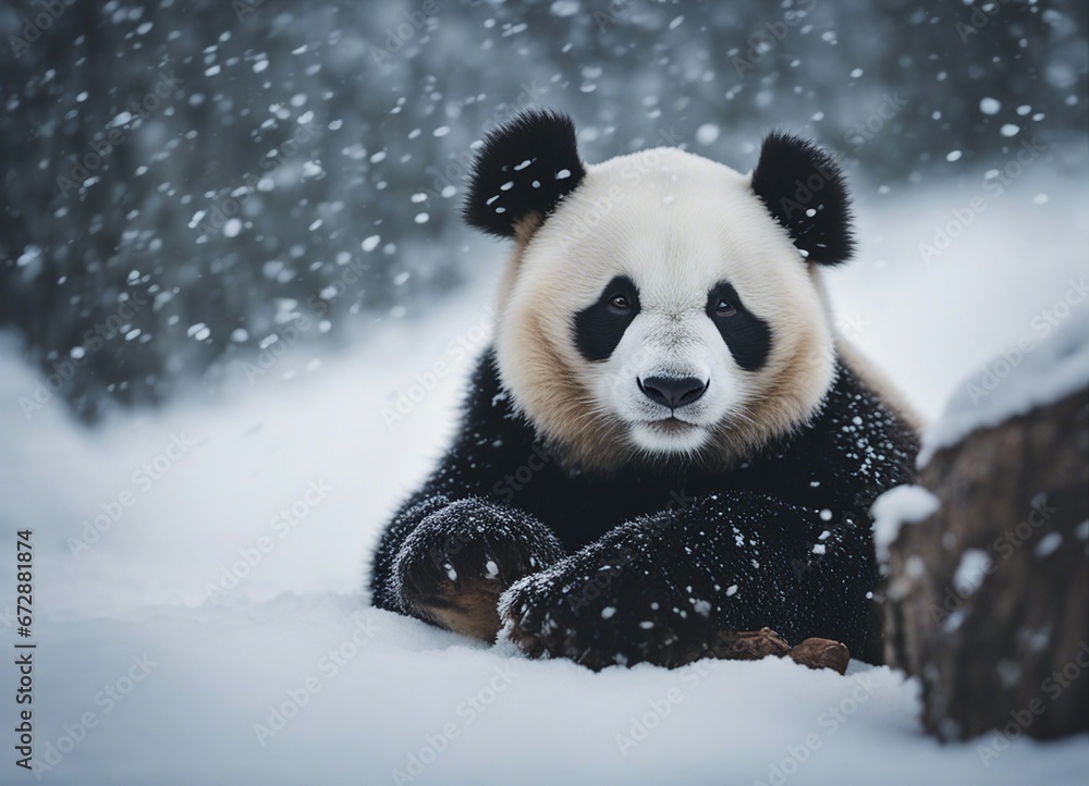 portrait of a cute panda bear running in heavy snow
portrait of a cute panda bear running in heavy snow