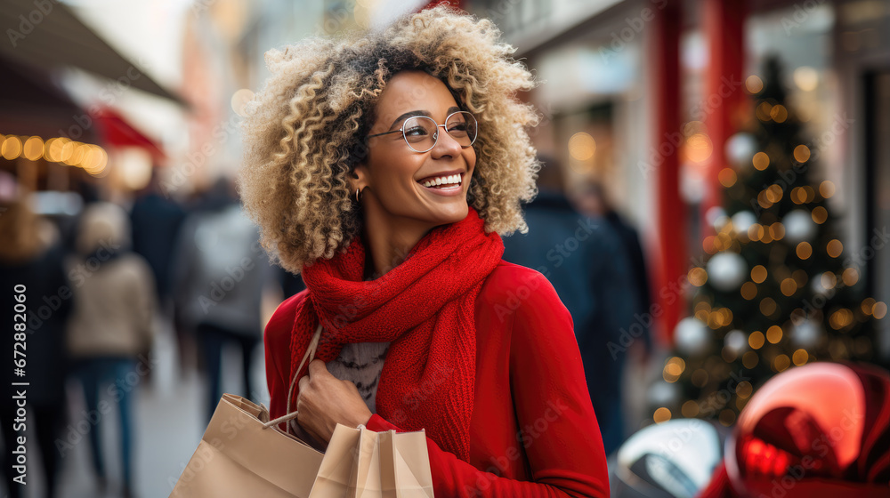 A woman is shopping for Christmas.