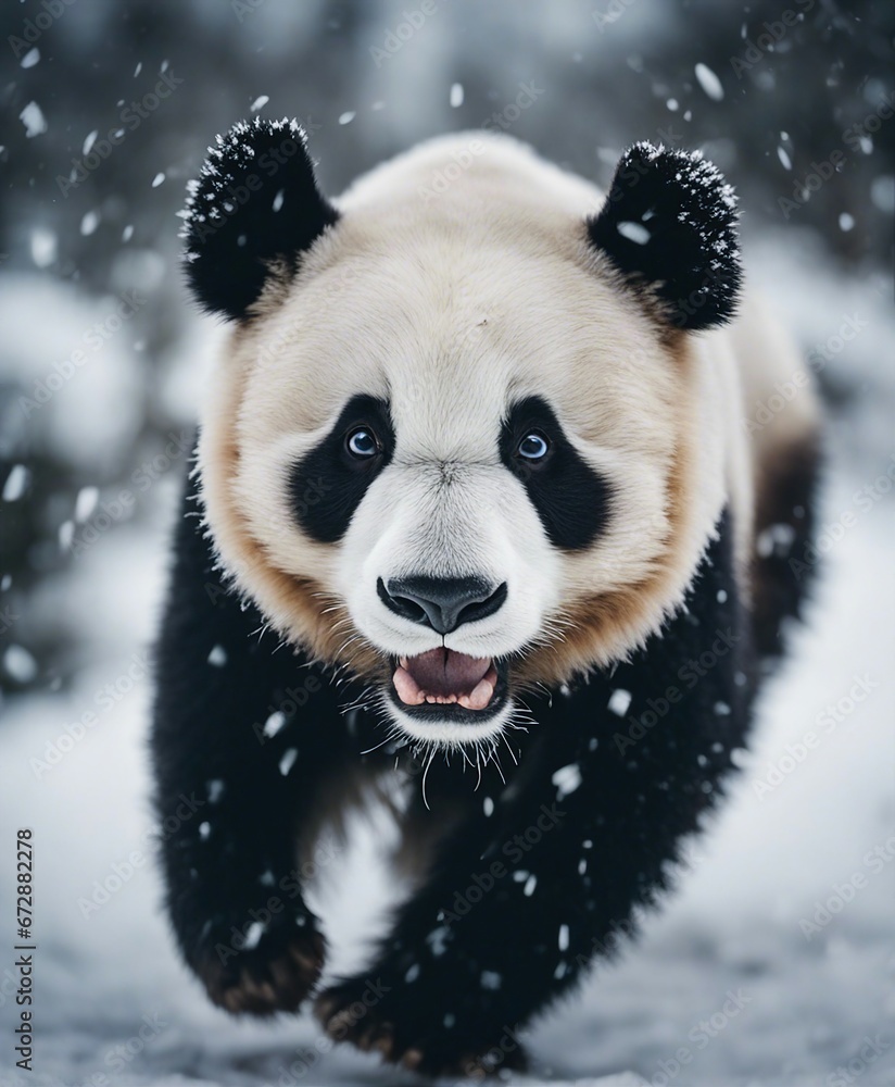 portrait of a cute panda bear running in heavy snow
portrait of a cute panda bear running in heavy snow