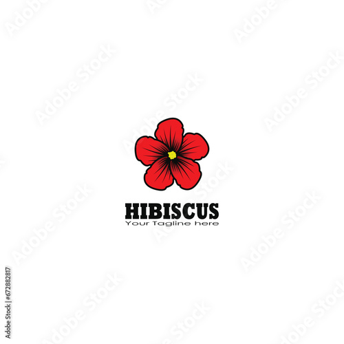 Red hibiscus flower logo vector graphics