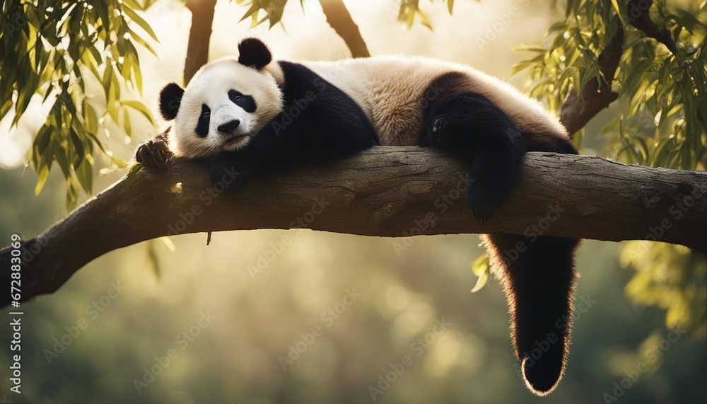 Obraz premium portrait of a lazy panda sleeping on a tree branch 