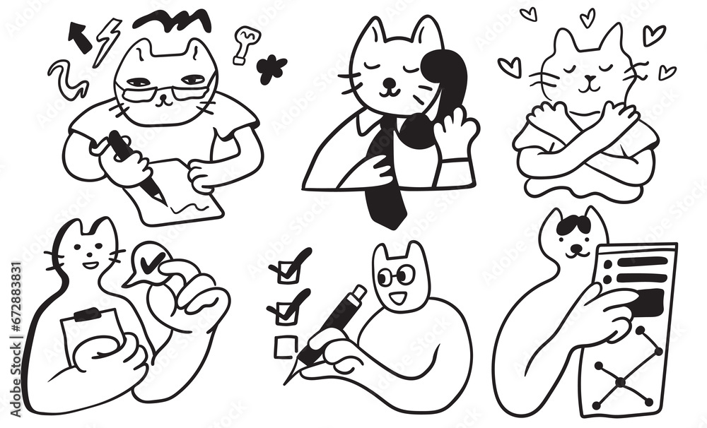 set of cat characters in vector. business icon in doodle style. linear illustration infographics. Template for logo sticker poster icon app website. Business icon series set of cat characters in vector. business icon in doodle style. linear illustration infographics. Template for logo sticker poster icon app website. Business icon series