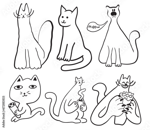 set of cat characters in vector. business icon in doodle style. linear illustration infographics. Template for logo sticker poster icon app website. Business icon series