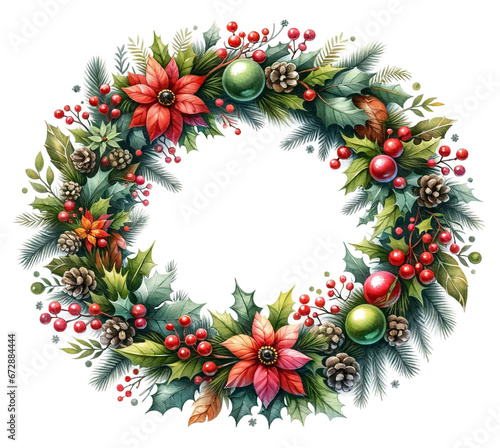 Floral Holiday Wreath with Christmas Decorations