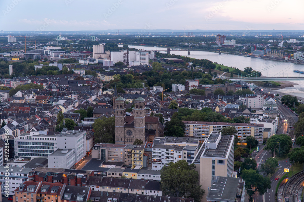 aerial view of Cologne. View of Roman Catholic Parish Church of St. Heribert
