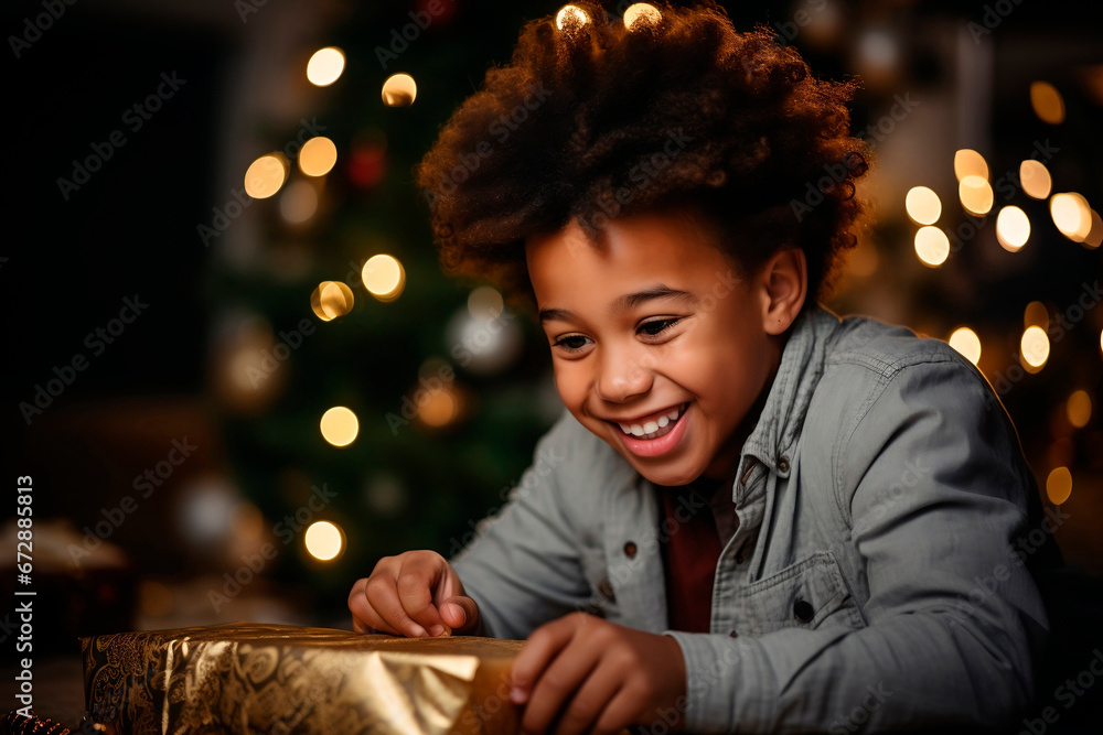 Little boy opens christmas gifts Little boy opens christmas gifts