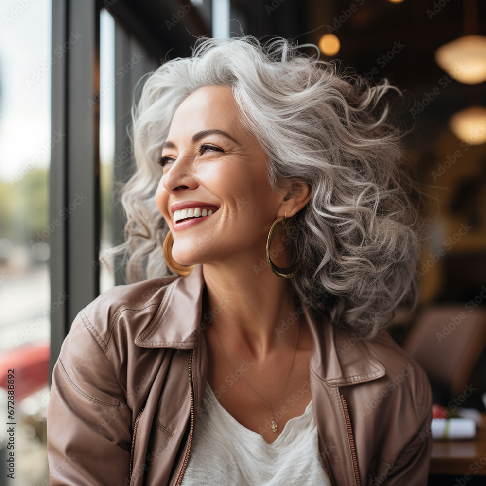 Attractive elderly mature woman with grey hairportrait, concept of hair and skin care Attractive elderly mature woman with grey hairportrait, concept of hair and skin care