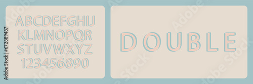 Abstract double exposure alphabet in modern style. Font in pastel colors. Vector illustration.