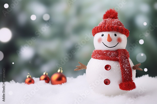 Cute Snowman Claus Doll with Copy Space on Vintage Christmas Tree Background - Created with Generative AI Tools © ThePixelCraft