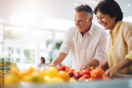 Senior couple in kitchen preparing dish together