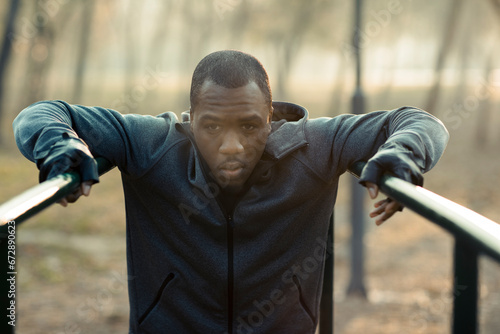 Young black man working out in the park
