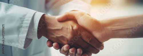 Hands of doctor and patient detail. Doctor giving hope.