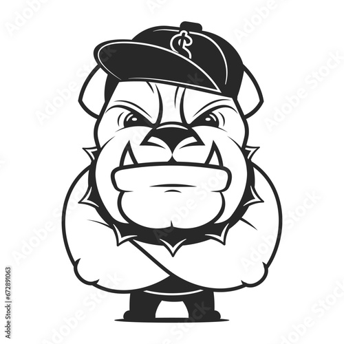 Vector illustration, a fierce bulldog wearing a cap baseball cap, against