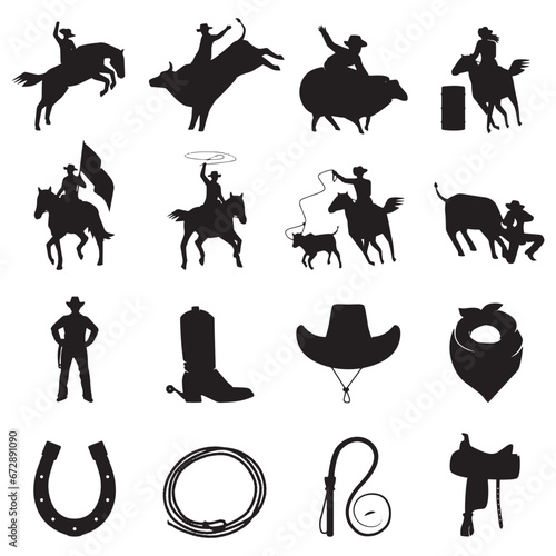 rodeo vector set, silhouette, vector, animal, cat, illustration, set, black, animals, icon, cartoon, dog, Halloween, design, pet, collection, art, bird, monster, rabbit, bear, pig, symbol, silhouettes