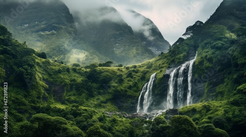 mountain waterfall landscape.