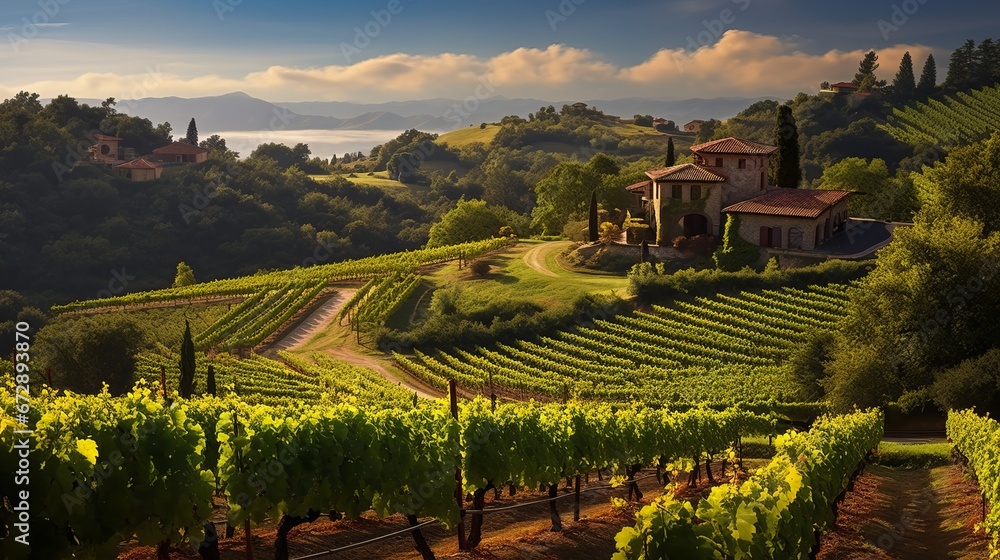 Fototapeta premium village landscape vineyards.