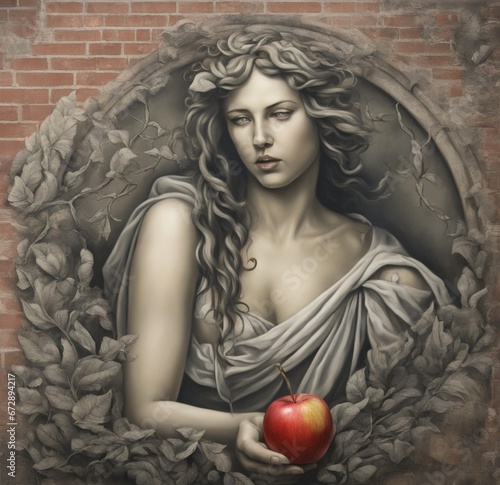Biblijna Ewa kusząca naturalnym jabłkiem