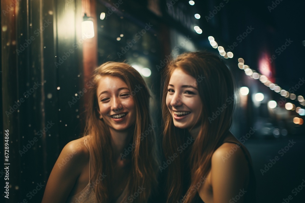 Sisterhood of Joy: Female Girl Friends Embrace Happiness, Fun, Laughter, and the Joys of Friendship on a Night Out, Creating Unforgettable Moments of Celebration