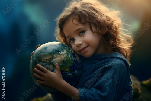 The girl is holding our planet in her hands.