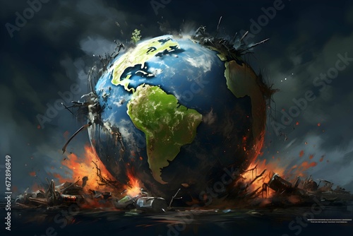 A planet on scorched earth. The concept of global ecocide. photo