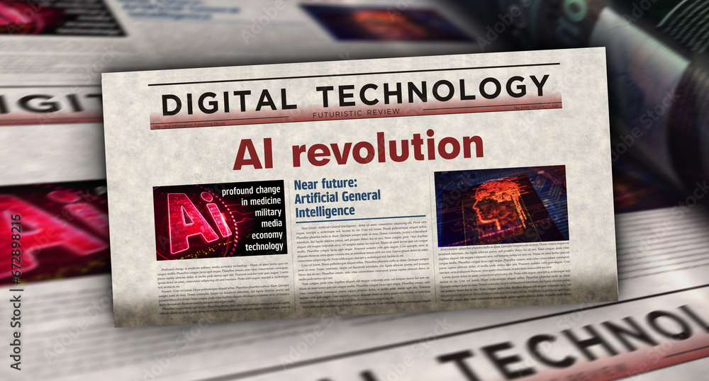 Fototapeta premium AI revolution and artificial intelligence technology newspaper printing media