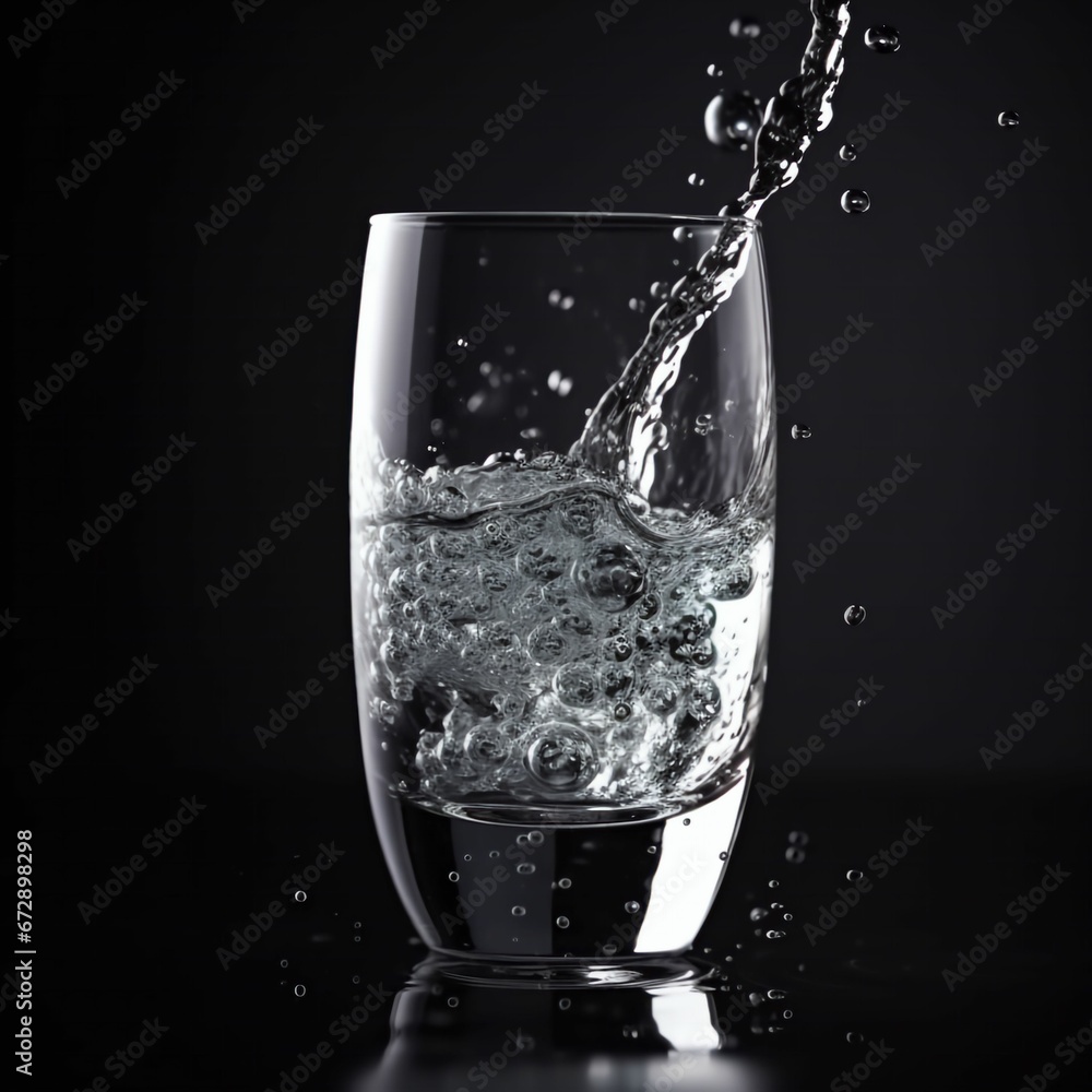 Wassergalss wasser spritzend mit schwarzen hintergrund Wassergalss wasser spritzend mit schwarzen hintergrund