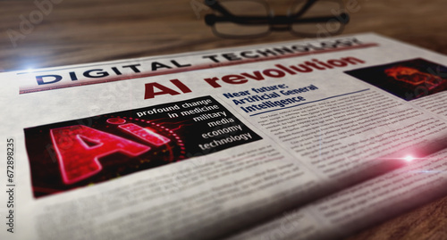 AI revolution and artificial intelligence technology newspaper on table