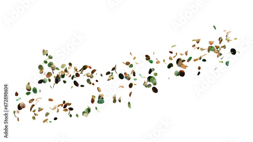 Scattered Green and Gold Leaves in a Curving Band