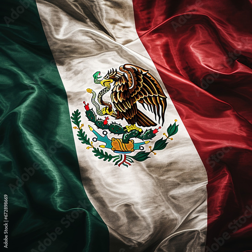 Flag Mexico symbol of the state Mexico silk flag waving and is folded closeup