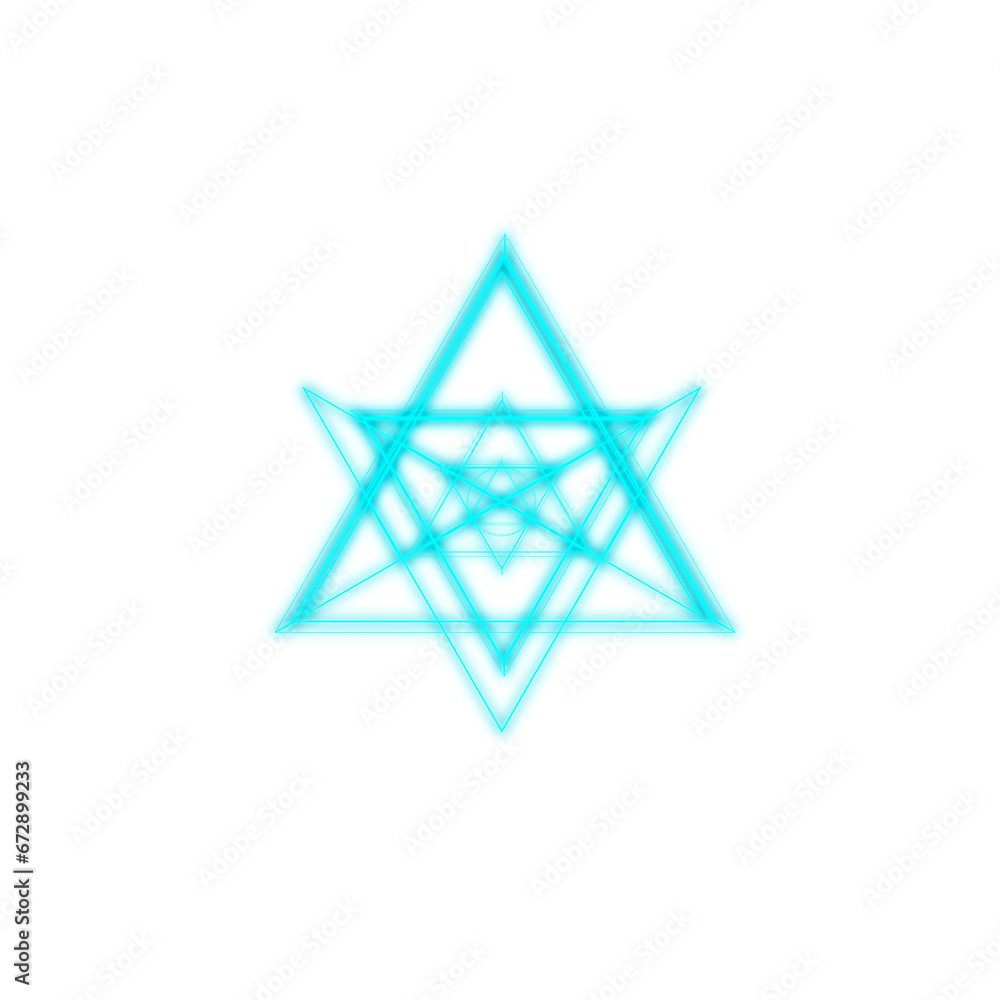 Linear geometric luminous blue symbol, a star in a circle, sacred sign of magic and alchemy Linear geometric luminous blue symbol, a star in a circle, sacred sign of magic and alchemy