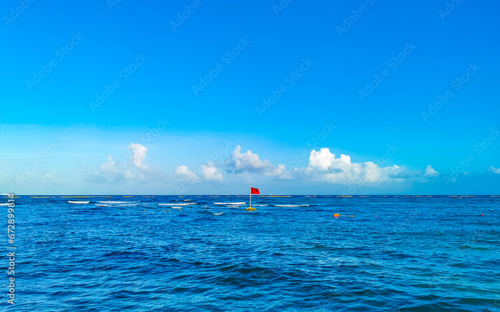 Red flag swimming prohibited high waves Playa del Carmen Mexico. Red flag swimming prohibited high waves Playa del Carmen Mexico.