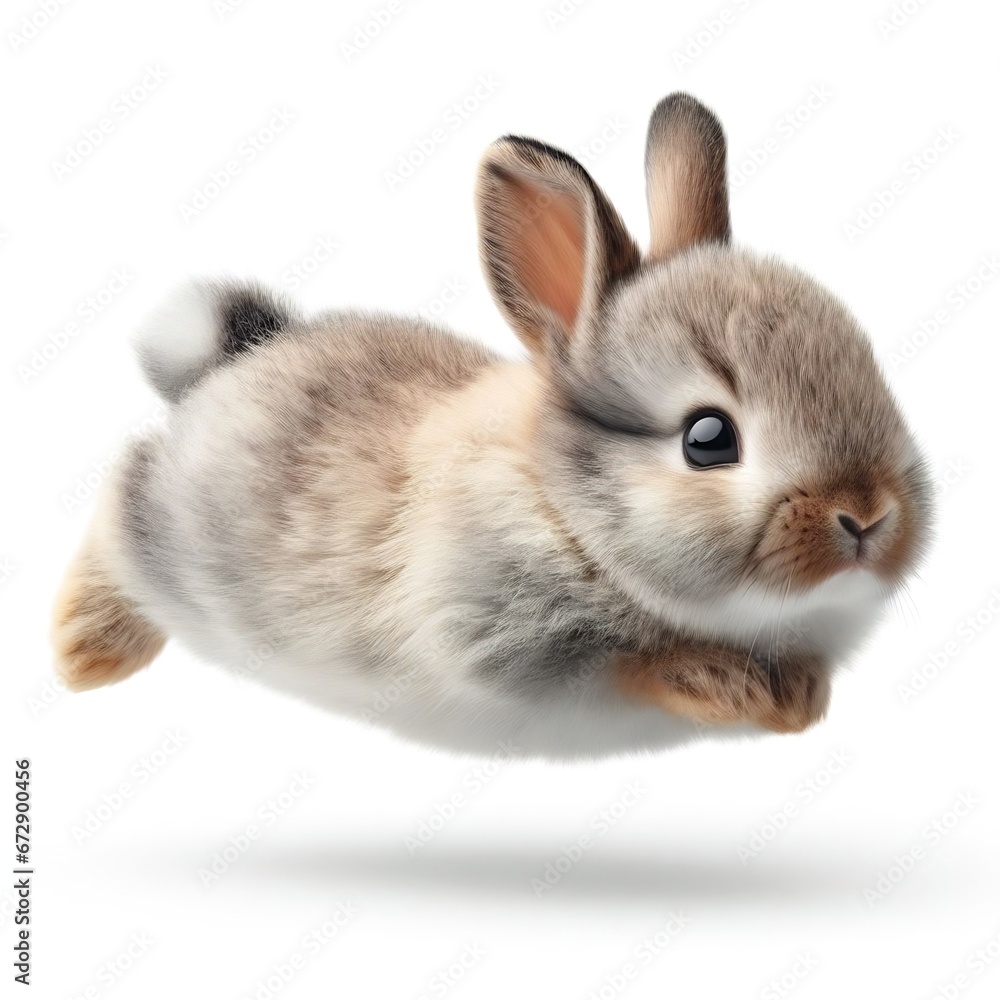 Portrait of a bunny jumping or running, isolated on white background Portrait of a bunny jumping or running, isolated on white background