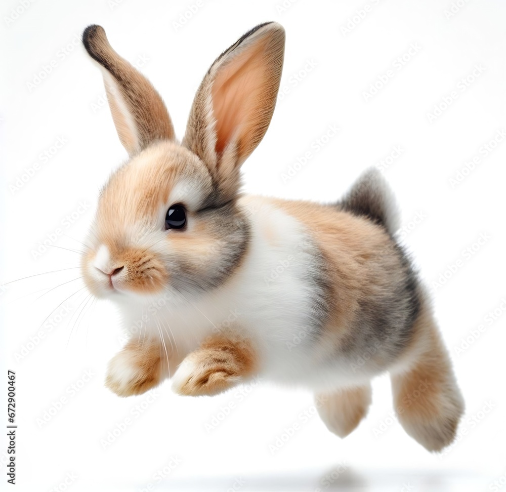 Portrait of a bunny jumping or running, isolated on white background Portrait of a bunny jumping or running, isolated on white background