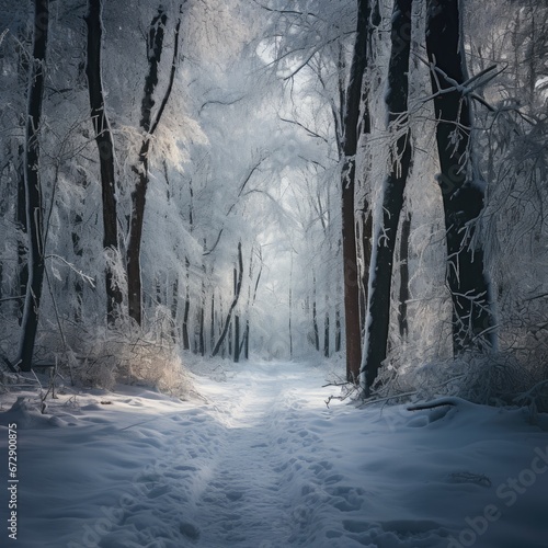Winter Snow Forest, Beautiful Scenery, Generative AI