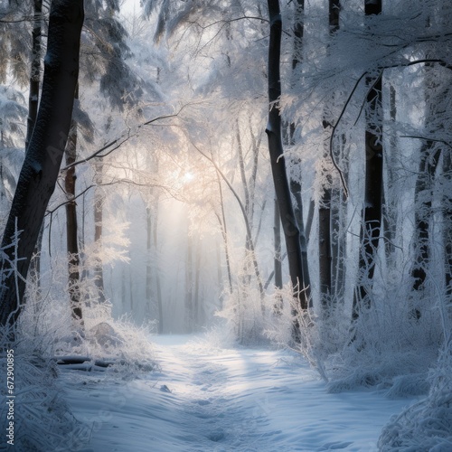 Winter Snow Forest, Beautiful Scenery, Generative AI © XiaoYu