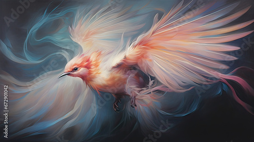 Soft, radiant feathers of a bird in a delicate, weightless descent  Ai Generative © SK