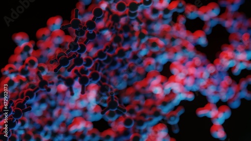 Macro photo group of abstract molecula models in space. 3D render