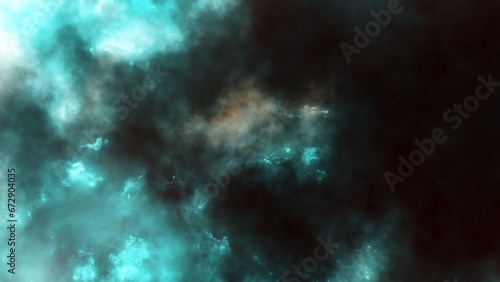 cyan universe. Nebula and stars in the galaxy landscape. 3D rendering