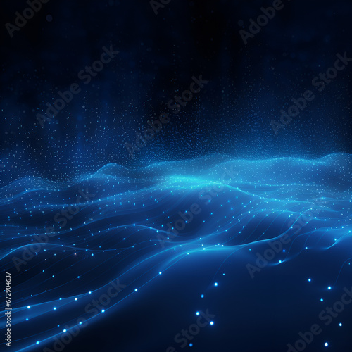 Abstract blue background of points. Falling cyber particles. Big data stream
