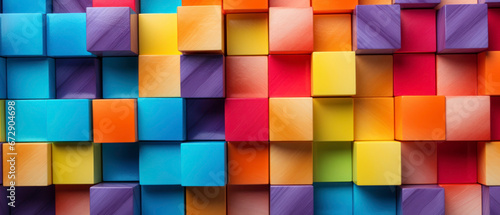 Colorful 3D blocks grouped in a dynamic composition.