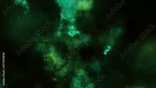Green realistic cosmos backdrop. Starry nebula with stardust and milky way. Color galaxy and shining stars.