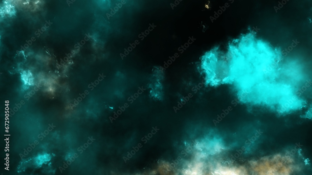 Fototapeta premium Abstract blue sparkles and smoke on dark background
